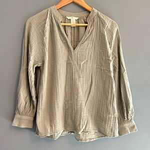 H&M Olive Green V Neck Long Sleeve Blouse